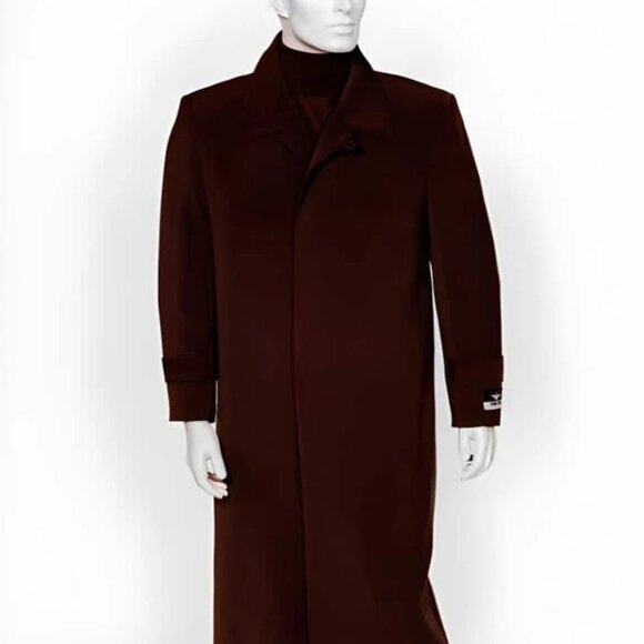 Mens Burgundy 4 Buttons Full Length All Weather Coat Duster...
